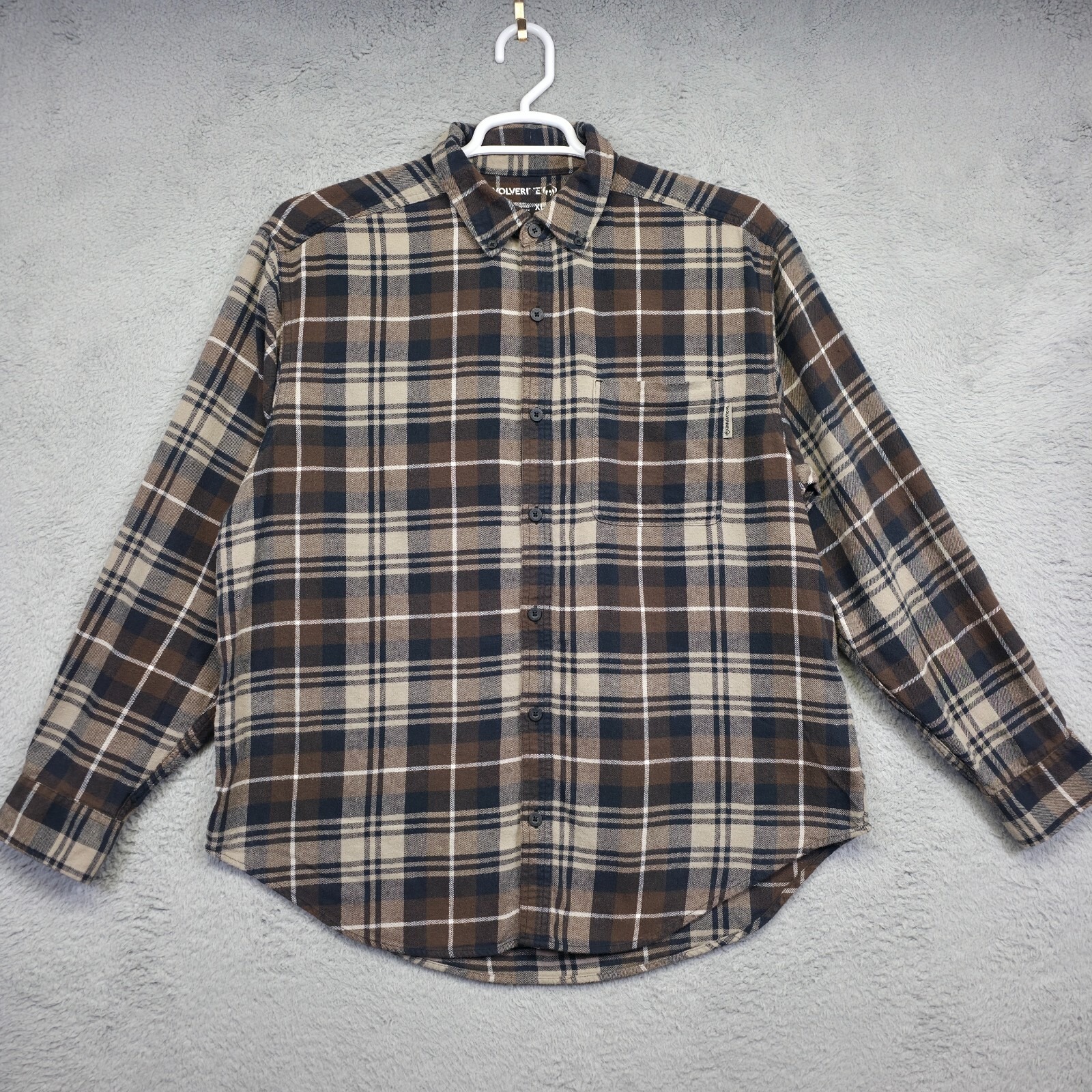 Wolverine Shirt Mens Xl Brown Long Sleeve Flannel Plaid Lumberjack Cabincore